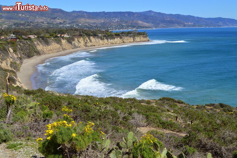 Immagine Veduta panoramica dalla cima del Point Dume Natural Preserve di Malibu, California. Si tratta di una tranquilla zona costiera con sentieri e una bella vista dal promontorio oltre che con calette rocciose e dune di sabbia.