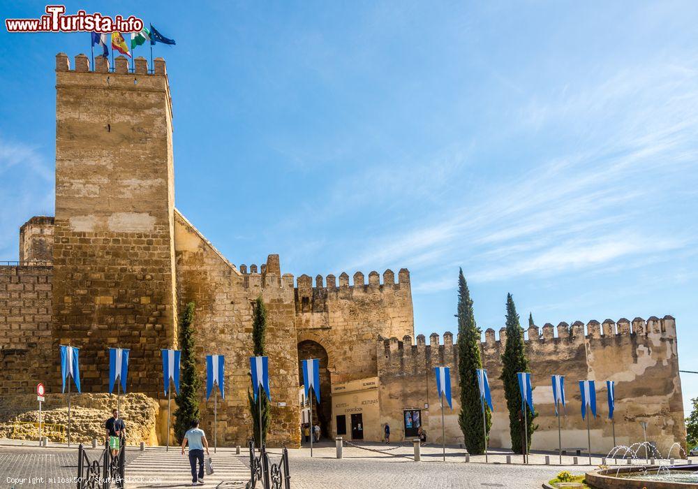 Immagine Veduta panoramica della Porta di Siviglia a Carmona, Spagna. E' una delle porte romane più importanti di tutta la Spagna ed è parte integrante delle mura che circondavano la cittadina - © milosk50 / Shutterstock.com