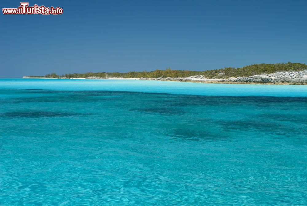 Immagine Veduta panoramica di Cat Island da una barca, Bahamas. L'isola ha fondato le sue fortune economiche sulle piantagioni di cotone.