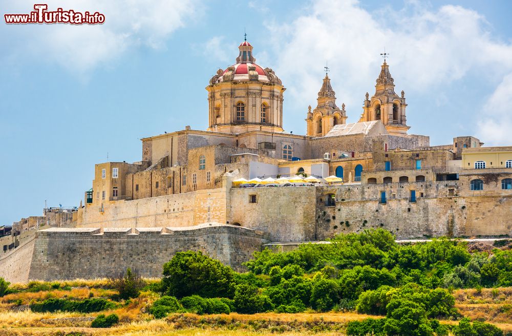 Immagine Veduta panoramica di Mdina, Malta. L'antica capitale dell'arcipelago conserva ancora intatto il suo aspetto monumentale: all'interno delle austere mura arabe si trovano meravigliosi palazzi fatti costruire dalle più importanti e nobili famiglie maltesi.