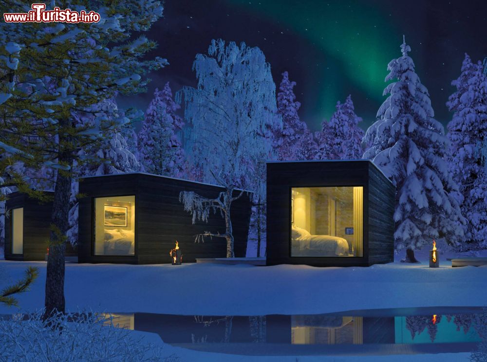 Immagine Viaggio di Nozze in Finlandia: Panorama Design Hut a Rovaniemi di notte.