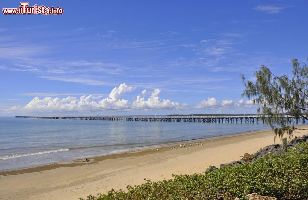 Immagine Vista della spiggia sino al molo Urangan a Hervey Bay, Australia.