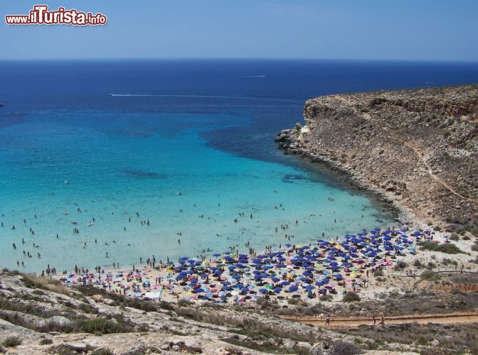 Immagine La famosa spiaggia dei Conigli a Lampedusa è una delle piu belle del mondo, purtroppo la sua (meritata) popolarità la rende piuttosto affollata nel periodo di ferragosto - © Gandolfo Cannatella / Shutterstock.com