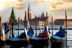 Gondole a Venezia sullo sfondo l'isola e la Basilica di San Giorgio Maggiore - © Samot / Shutterstock.com