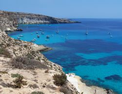 Il mare intorno all'isola dei Conigli a Lampedusa: è uno dei tratti di costa più famosi dell'arcipelago delle isole Pelagie e dell'intero mediterraneo - © Gandolfo ...