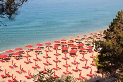 La famosa spiaggia di Makris Gialos a Cefalonia in Grecia. L'isola di Kefalonia è la più grande delle Isole Ioniche, ed offre parecchi chilometri di coste, molto varie: ci ...