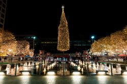 Albero di Natale a Crown Center di Kansas City, Missouri, by night.

