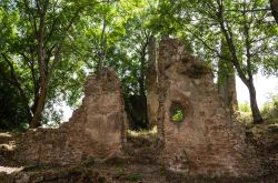 Alcuni resti del borgo fantasma di Monterano, Roma, Lazio. Particolarmente interessante è il connubio fra il verde incontaminato della natura e le rovine della cittadina.
