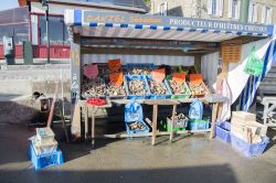 Una bancarella per la vendita di ostriche fuori dalla città di Cancale, Francia - © illpax / Shutterstock.com