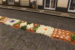 Celebrazione della Festa del Corpo e del Sangue di Cristo sull'isola di Faial, Portogallo. Le strade della cittadina di Horta vengono decorate con motivi floreali - © Katrin85 / Shutterstock.com ...