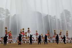 Cerimonia dei Vigili del Fuoco a Capodanno nella città di Kanazawa, Giappone. Si tratta di un tradizionale evento che si svolge ogni anno nel mese di Gennaio - © Saethapoeng TRIECHORB ...