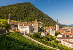 Coira (Chur), Svizzera: i campi, i tetti, le torri e le chiese del capoluogo del Cantone dei Grigioni.