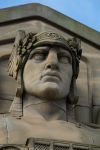 Dettaglio scultoreo di un edificio nel centro di Cleveland, Ohio, USA.
