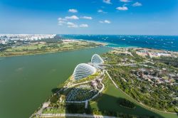 Gli avveniristici Gardens by the Bay visti dal Sands SkyPark di Singapore. Questo superparco da milioni di dollari si estende per 101 ettari e conta quasi 400 mila piante e due serre gigantesche ...