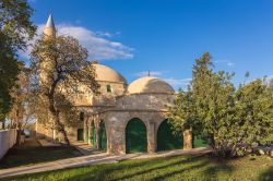 Hala Sultan Tekke Mosque di Larnaka, isola di Cipro: sorge sulel sponde del lago salato.
