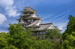 Il castello di Okayama, Giappone: eretto fra il 1573 e il 1579, è stato ricostruito dopo il 1966 in seguito alle distruzioni della Seconda Guerra Mondiale.
