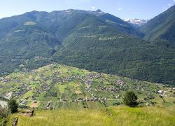 Il conoide di Albosaggia, sullo sfondo le Alpi ...