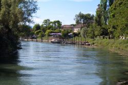 Il fiume Sile a Treviso, Veneto. Questo fiume di risorgiva del Veneto scorre per 90 chilometri da ovest verso est prima di sfociare nell'Adriatico.

