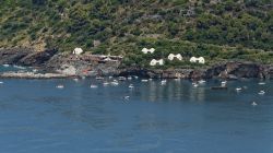 La grotta del Leone e le barche in attesa di entrarvi, isola di Dino, Praia a Mare