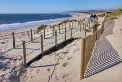 La passerella in legno che porta alla spiaggia di Esposende, Portogallo.
