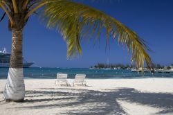 La sabbia bianca di una spiaggia di Ocho Rios, Giamaica. Per rilassarsi all'ombra di una palma si può scegliere una delle tante spiagge sabbiose della città.
