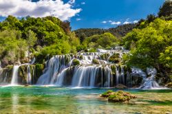 Le cascate Skradinski Buk nel Krka National Park, Dalmazia, Croazia. Il dislivello totale coperto è di circa 45 metri.
