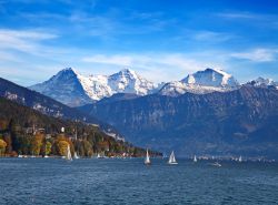 Il massiccio dello Jungfrau fotografato dal Lago di Thun a Oberhofen in Svizzera - © Fedor Selivanov / Shutterstock.com