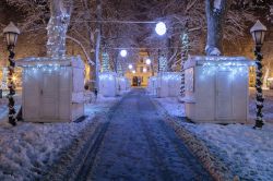 Neve al parco Zrinjevac a Zagabria, Croazia. Questa piazza giardino della capitale croata è la più conosciuta: nel XIX° secolo era un pascolo che ospitava il mercato del bestiame. ...