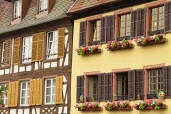 Palazzi tradizionali nel centro storico di Obernai, Francia. Questa pittoresca cittadina fortificata si trova nella zona dipartimentale del Basso Reno - © 329130674 / Shutterstock.com