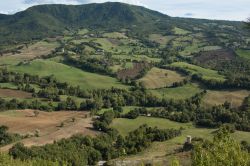 Panorama aereo di Pennabilli, provincia di Rimini, Emilia Romagna.



