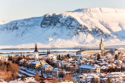 Panorama invernale di Reykjavik da Hallgrimskirkja, Islanda.