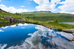 Panorama montano italiano con un lago alpino vicino a Falcade, provincia di Belluno, Veneto. Siamo nell'area del Passo San Pellegrino, valico delle Dolomiti posto a 1918 metri di altezza.



 ...