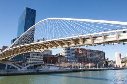 Bilbao, Paesi Baschi (Spagna): il Puente Peatonal del Campo de Volantín, conosciuto comunemente con il nome di Zubizuri, è stato progettato dall'architetto valenciano ...