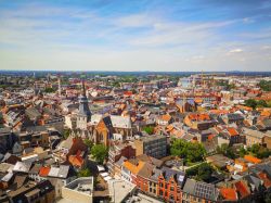 Skyline del centro cittadino di Hasselt in estate (Belgio). Questa vivace cittadina è stata fondata nel corso del VII° secolo lungo il corso del fiume Helbeek, uno dei maggiori affluenti ...