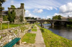 Thomastown sul fiume Nore nella contea di Kilkenny, Irlanda. Sulla destra, i resti dell'antico castello cittadino.

