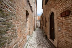 Un vicolo di Ripatransone, Marche, Italia. Il borgo è conosciuto anche per ospitare il vicolo più stretto d'Italia: scoperto nel 1968, è ampio circa 43 cm per poi restringersi ...