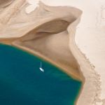 Una veduta panoramica dall'alto del Banc d'Arguin a Arcachon, Francia. La riserva nazionale naturale del Banc d'Arguin è situata nella Nuova Aquitania e occupa un'area ...