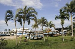 Vecchi autobus lungo Queens Road e Kings Road visti durante un viaggio a Viti Levu, Figi - © chrisczy / Shutterstock.com