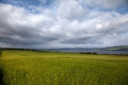 Veduta della Black Isle attraverso l'estuario del fiordo di Dornoch, Scozia. Siamo nella penisola delle Highlands scozzesi.


