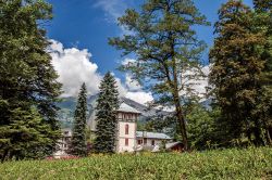 Veduta estiva della natura verdeggiante a Saint-Gervais-les-Bains, Francia, vicino al Monte Bianco (Alpi).

