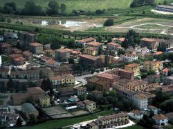 Vista aerea di Malabergo, pianura tra Ferrara e Bologna, Emilia-Romagna