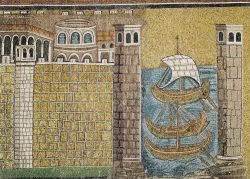 Un particolare di uno dei mosaici della navata della Basilica di Sant'Apolinnare Nuovo a Ravenna, con raffigurato il porto di Classe  - © AISA - Everett / Shutterstock.com ...