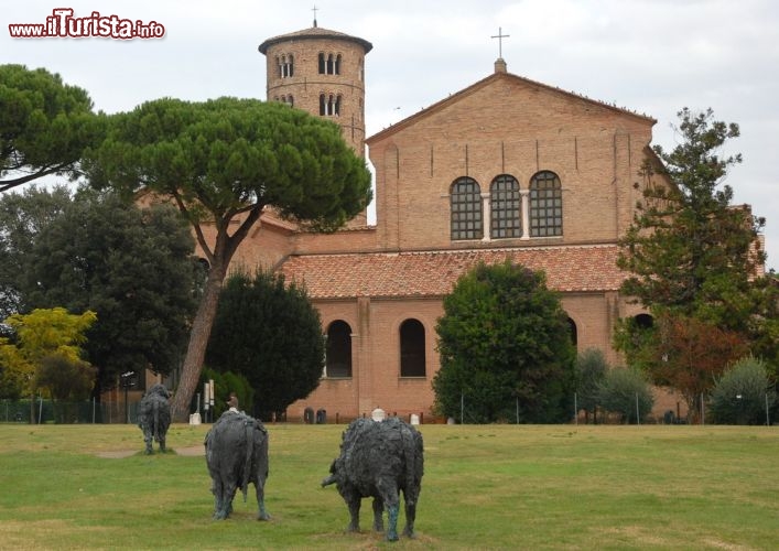 Immagine Bufali in bronzo esposti davanti a Sant'Apollinare in Classe Ravenna. Durante la candidatura di Ravenna Capitale della Cultura 2019, alcune statue erano state inserite tra i monumenti principali di Ravenna. Le opere sono di Davide Rivalta, ma alla fina la scelta della capitale culturale europea è finita su Matera 2019 - © claudio zaccherini / Shutterstock.com