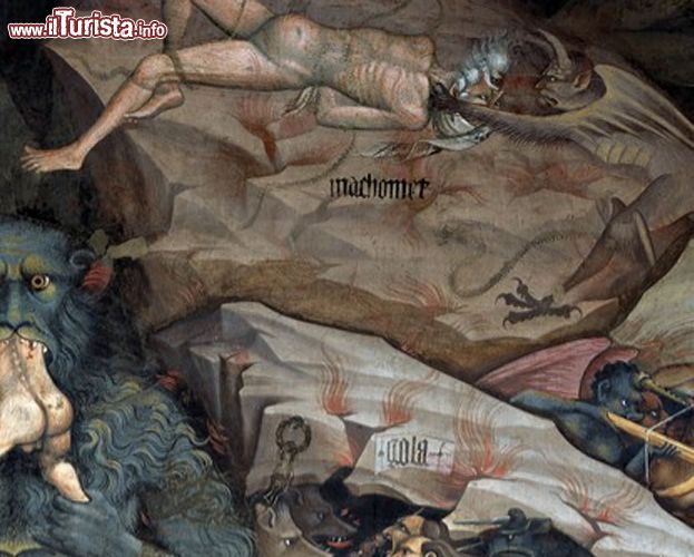 Immagine Un particolare dell'affresco del Giudizio Universale che si trova nella 4a cappella della navata di sinistra di San Petronio a Bologna. Quest'opera di Giovanni da Modena è famosa per la presenza (non visibile in questo dettaglio) del Profeta Maometto all'inferno, particolare che ha suscitato le ire e le minacce dei musulmani più integralisti - © www.poderesantapia.com  - Wikimedia Commons