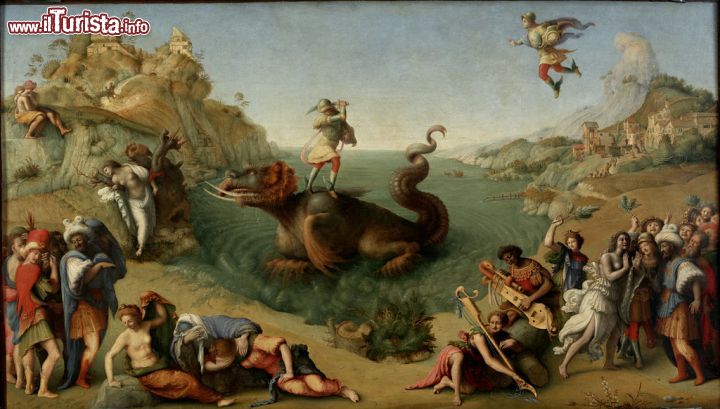 Immagine Piero di Cosimo, la liberazione di Andromeda alla Galleria degli Uffizi (Firenze) - Chiunque leggendo di favole e miti greci si è fatto una sua immagine personale a cui essere fedele. Merito del di Cosimo è stato raffigurare una scena piuttosto significativa. Meravigliosa la prospettiva interpretata sapientemente e decisamente ottimo anche il gioco di luci tenue ma sempre costante.