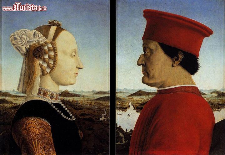 Immagine Ritratto dei Duchi di Urbino alla Galleria degli Uffizi di Firenze - Pelle chiara lei e carnagione più scura lui, espressione elegante lei e più severa in lui: i Duchi di Urbino dipinti da Piero della Francesca, rappresentano un dittico importante, tra i più riusciti dell'artista. Una testimonianza della maniera quattrocentesca decisamente significativa.