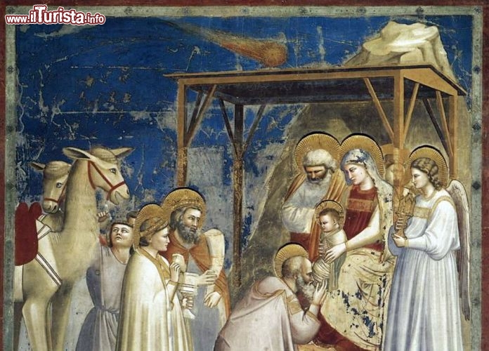 Immagine Adorazione dei Magi, l'affresco di Giotto nella Cappella degli Scrovegni, dove è raffigurata la cometa di Halley - © Wikimedia Commons.