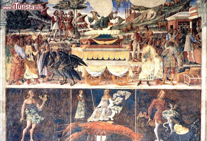 Immagine L'affresco di Tura Cosmè: Allegoria di Giugno, Trionfo di Mercurio esposto a Palazzo Schifanoia a Ferrara