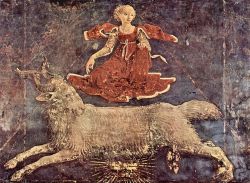 Il Ciclo dei Mesi: Francesco del Cossa è l'autore di questo disegno che raffigura il segno zodiacale dell'Ariete a Palazzo Schifanoia, Ferrara 