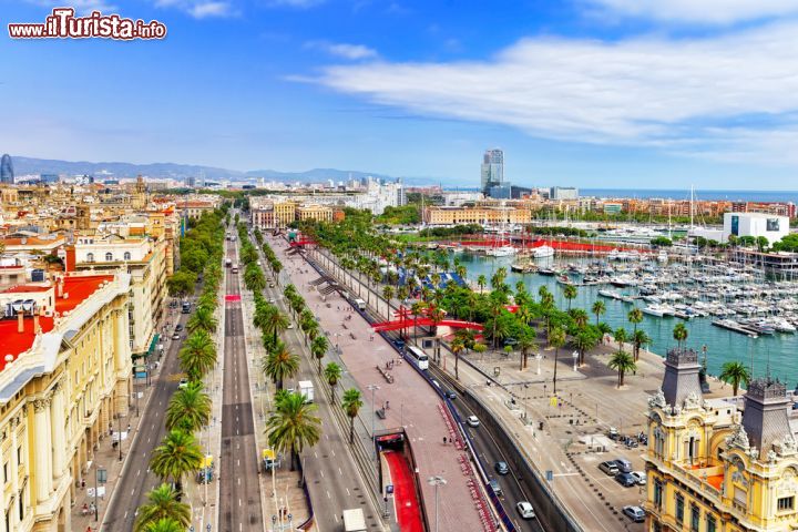 Immagine Panorama di Barcellona, la sua Marina e il Passeig Colom, fotografati del belvedere posto sotto la statiua di Cristoforo Colombo - © Brian Kinney / Shutterstock.com